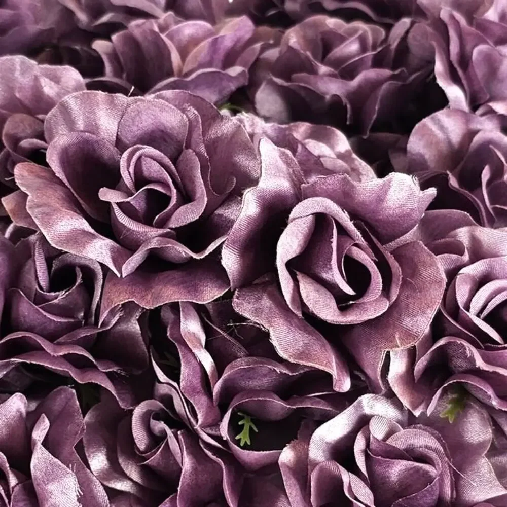 25 Plum Purple Satin Rose Heads Stemless Wedding Floral Craft DIY 2.5in